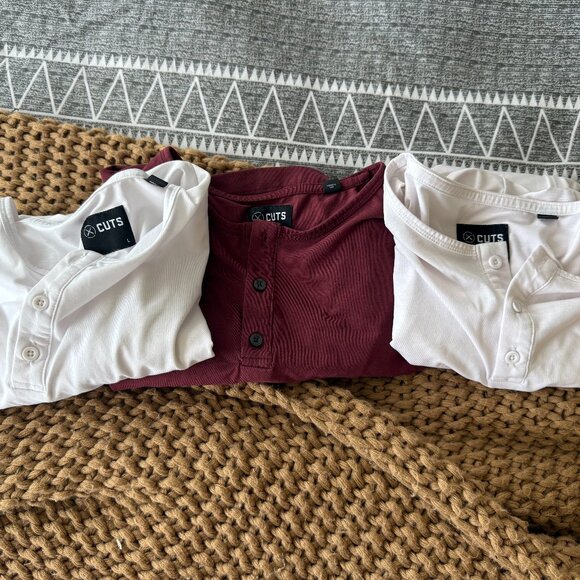 Cuts Clothing Other - Bundle of Cuts Men’s Henley T-Shirts (3) – Size Large – 2 White + 1 Red – Curved